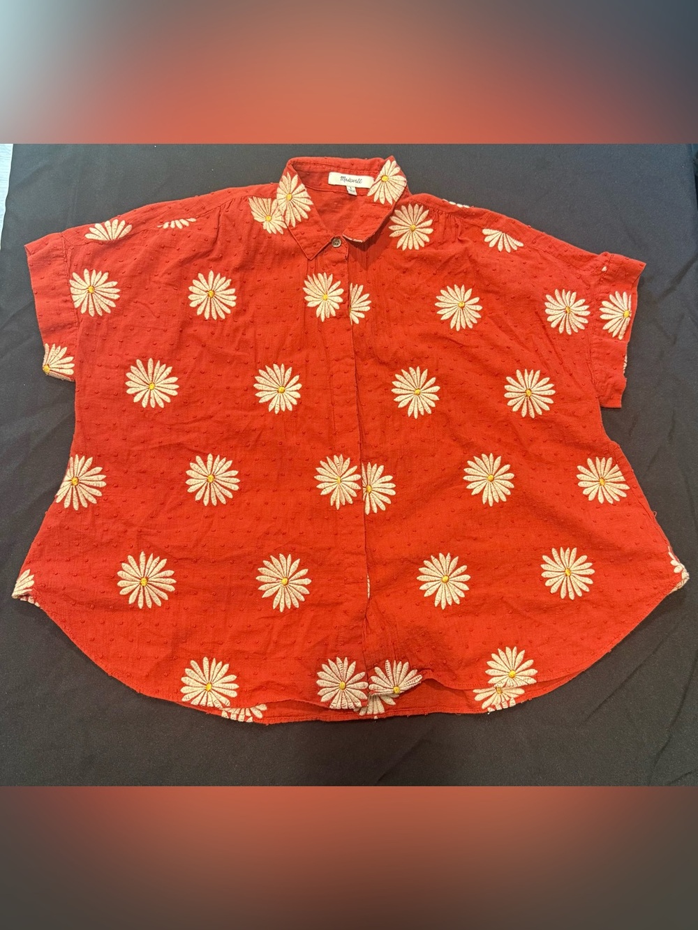 Madewell Rust Red Embroidered Daisy Floral Cotton Button-Up Top S